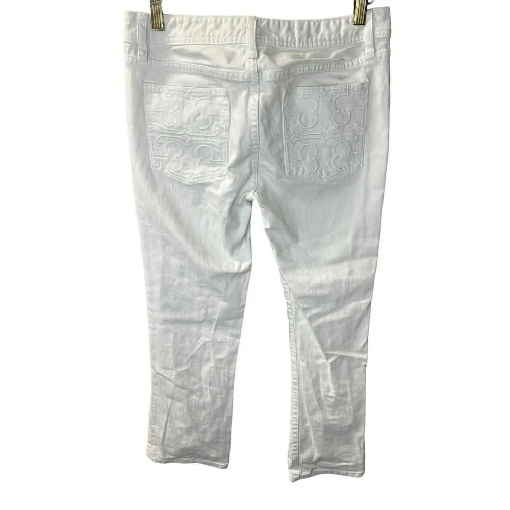 Tory Burch white classic Tory boot Jeans White pockets logo sz 28